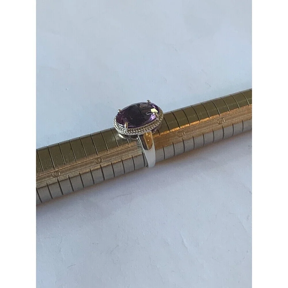 7.7 ct Genuine Purple Amethyst Ring Size‎ 7 Rhodium Plated .925 Sterling Silver